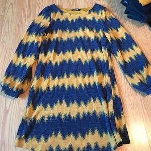 Blue and gold shift dress